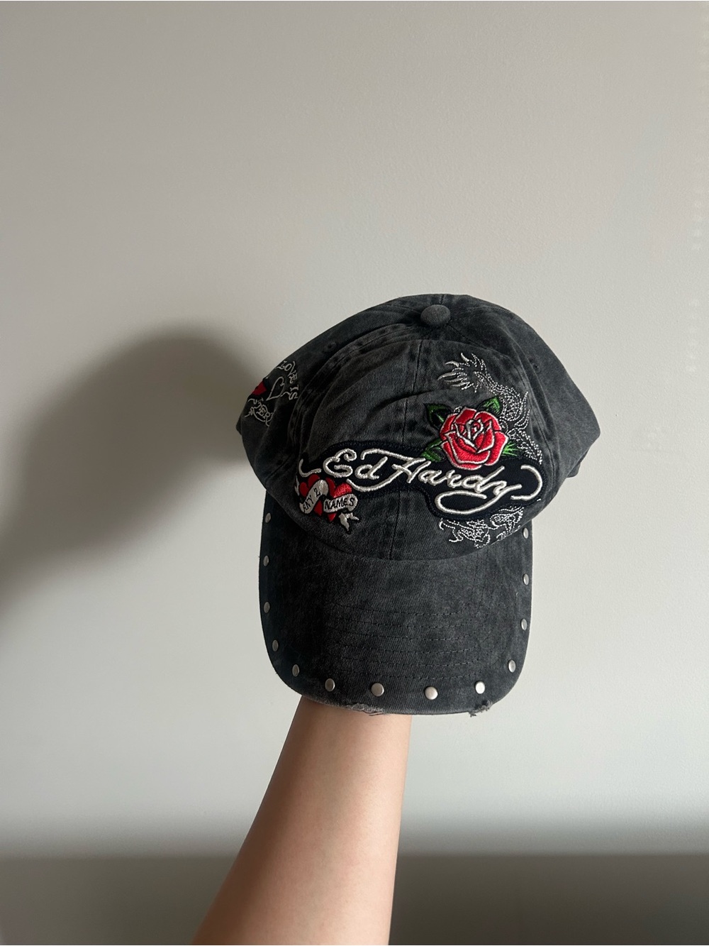 Bershka Black Baseball Cap with Red Rose Embroidery